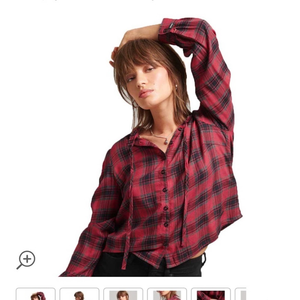 Superdry Vintage Ruffle Trim Check Long Sleeve Shirt Size 6 US